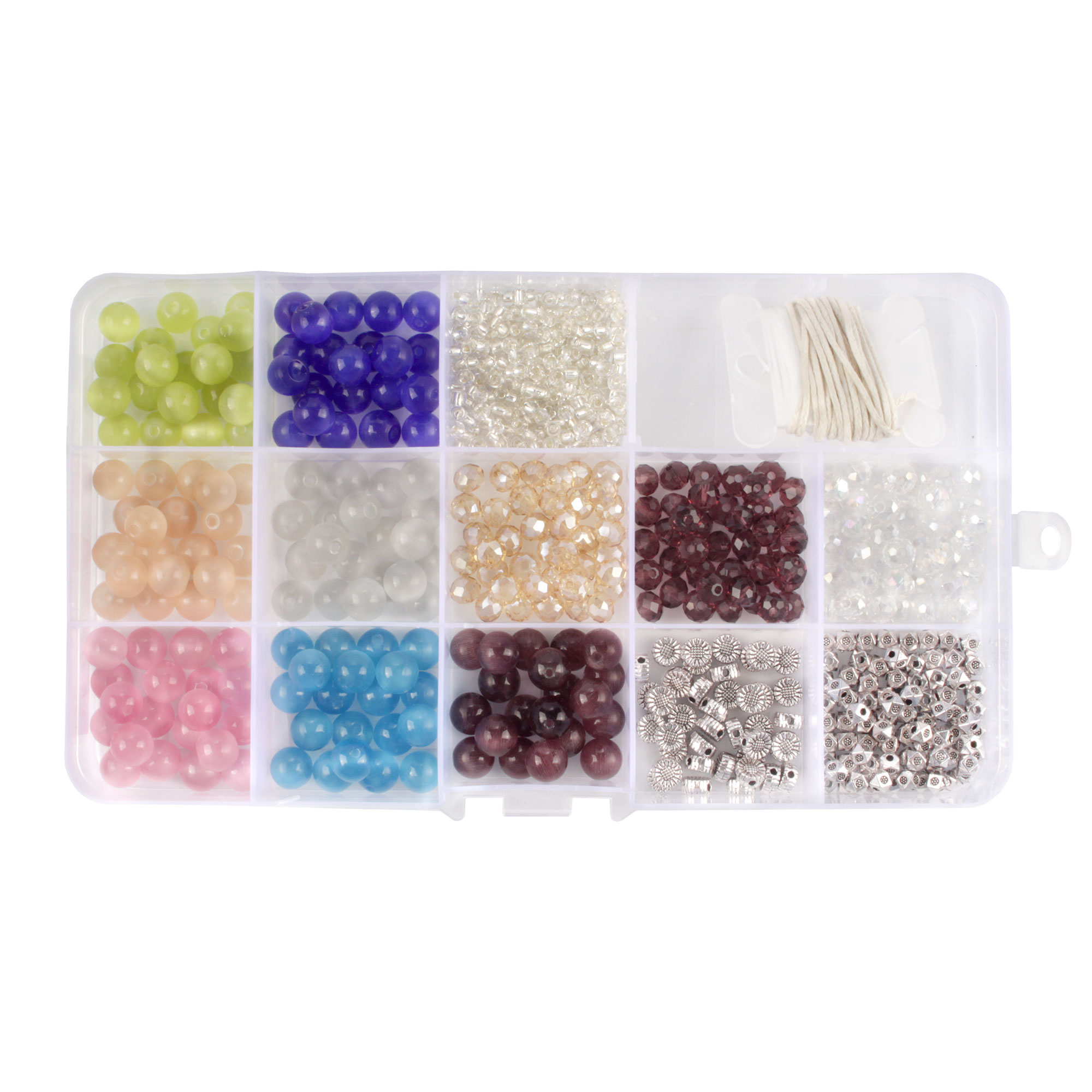 Assorted Bead Kits - DIY Bracelet and Necklace Craft Set - Round Glass  Beads and Alloy Accessories with 3.5m of Wax & Elastic Thread - Assortment  213